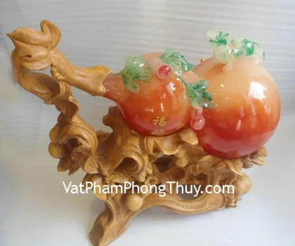 Hồ lô đỏ, đế gỗ- Phước lộc chiêu tài E222