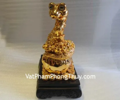 Rắn vàng kim, đỉnh vàng, đế thủy tinh- Tọa hưởng bách tài (lớn) E095