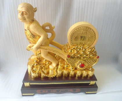 Khỉ phát tài kéo xe vàng - tài nguyên quản tiến K021M