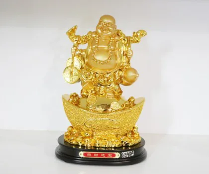 Phật Di Lạc ghánh như ý tiền hồ lô vàng trên nguyên bảo lớn - Chiêu tài tấn bảo FG148A