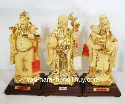 Bộ tam đa vàng sa kim đế gỗ đỏ - thọ tinh, lộc tinh, phước tinh K171M