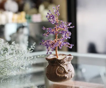 Cây tài lộc túi tiền chữ tài thạch anh tím KC099