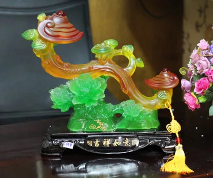 Gậy như ý lưu ly linh chi trên bụi mẫu đơn - Cát tường như ý FC178A