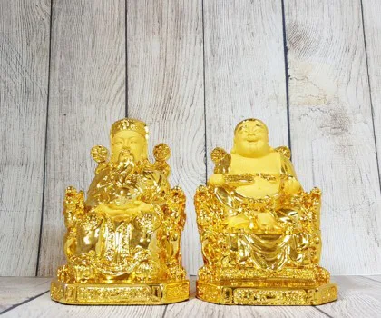 Bộ thần tài thổ địa vàng bóng kim sa nhỏ FLN118