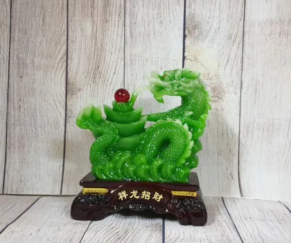 Thần rồng xanh ngọc nhả hồng ngọc ôm tháp kim nguyên bảo lớn cưỡi mây xanh - Tường Long Chiêu Tài LN150