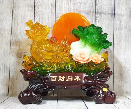 Thần rùa đầu rồng vàng lưu ly kéo bắp cải xanh trăng cam trên hồ sen hồng - Bách Tài Quy Lai LN161